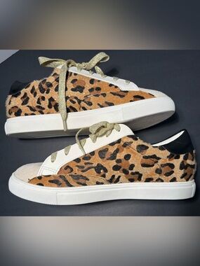 Nature Breeze Pony Hair Leopard Sneakers Size 10 NIB Gold Laces